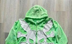 Sweat à capuche streetwear vintage lavé à l'acide personnalisé avec broderie en détresse motif crâne 100% coton hiver polaire sweat-shirt zippé - Product Image 2