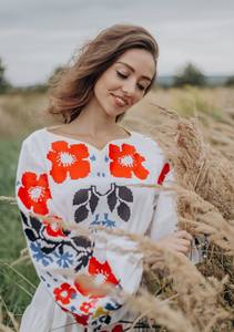 Vestido ucraniano floral informal para mujer, elegante vestido de verano de manga larga con cuello en V y cintura cerrada con estilo bohe estampado - Product Image 3