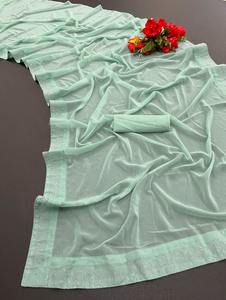 Nouveau Design Georgette Net Tissu Sarees avec Broderie Lourde Travail à la Main pour Adultes Fêtes de Mariage Indien Pakistanais Vêtements - Product Image 5