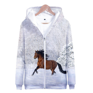 Sweat à capuche court avec fermeture éclair complète polaire surdimensionné lourd hiver sweat à capuche zippé personnalisé cheval impression sweat à capuche avec fermeture éclair - Product Image 4