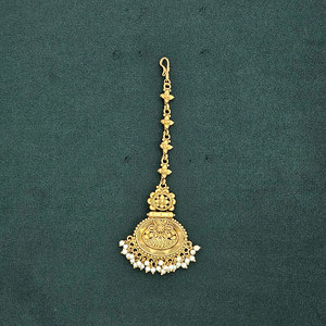 Antique sud de l'Inde classique Maang Tikka pour les femmes fait à la main placage à l'or mat avec cristal strass pierre principale cadeau de mariage - Product Image 2