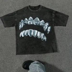 เสื้อยืดวินเทจแบบสตรีทแวร์แห้งเร็วเสื้อยืดซักกรดสีดำระบายอากาศได้ดี - Product Image 2