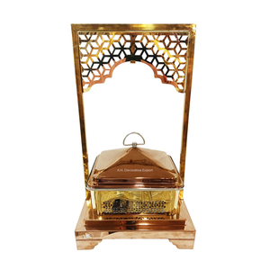 Le plus étonnant des plats chauds chauffe-plats plaqué or brillant chauffe-plats arrondi avec base de support de forme carrée pour l'utilisation de mariage - Product Image 6