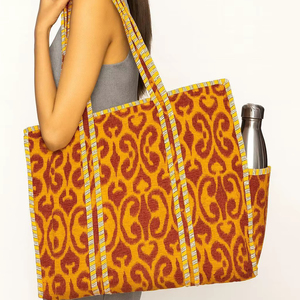 Hand Block <b>Printed</b> Cotton Carry Handbags Indian Hand Block <b>Printed</b> Cotton Quilted Bag Beach Tote - Product Image 1