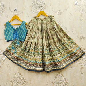 Shoryam Fashion Premium Pista Green Printed Polyester Floor-Length Kids Lehenga Choli Dupatta Girls |   Vêtements de fête traditionnels - Product Image 4