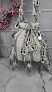 Vintage Indian Handmade Metal Clutch <b>Bag</b> <b>Potli</b> Handbag Embossed Gold Sier Style Golden Ball Handbag - Product Image 2