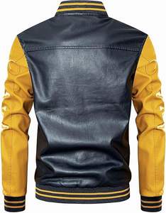 Chaqueta de piel sintética con soporte Vintage para hombre, chaqueta de PU para motocicleta, abrigo informal de béisbol con cuello levantado, abrigo ajustado - Product Image 2