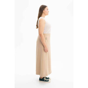 Falda Lápiz Recta Beige con Cierre Lateral, Cómoda y Transpirable, Tejido de Seda y Algodón - Product Image 2