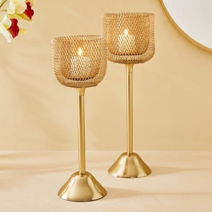 Net Metal Candle Holder <b>Set</b> Of-2 High Quality Glass Candle Jar Stylish Other Candle Holders <b>Lanterns</b> and for Home Decor - Product Image 1