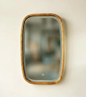 Miroir LED rectangulaire arrondi en bois CE pour salle de bain et salon, avec fonction anti-buée et interrupteur tactile en option