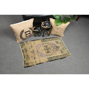 Tapis en laine turque vintage de 17x3 pieds, tissage plat patchwork beige et noir pour décorations de salon, support en latex - Product Image 2