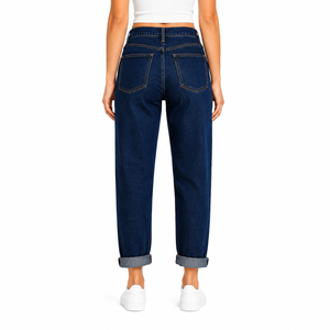Vaqueros de mezclilla rasgados para mujer, de color liso, de cintura alta, estilo boyfriend, con rodillas rasgadas, pantalones desgastados, a la moda, casuales, de ajuste holgado. - Product Image 2