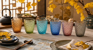 Durable Handmade Glasses Drinkware Set of 6pcs Glasses 30 cl (10 fl oz) Modern Multicolor Colored Glass Paste Ginko Leaf Excelsa - Product Image 4