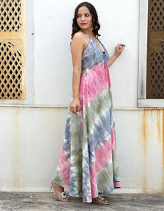 Tendencia 2024 ropa de mujer rayón verano desgaste diseñador espalda descubierta espagueti cuello Halter largo Multi Tie Dye Maxi vestido sin mangas - Product Image 3