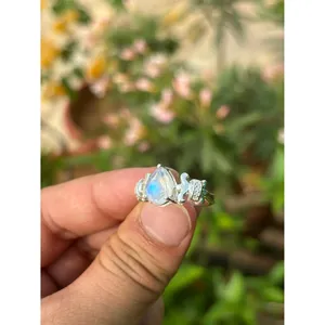 Natural Rainbow Moonstone Ring 925 Sterling Silver Handmade Gemstone Ring for Women Wholesale Jewelry Supplier - Product Image 3