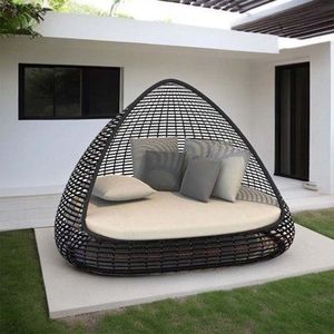 Lit de repos d'extérieur de luxe rond en teck, moderne, résistant aux intempéries, pour piscine, avec coussin imperméable, toutes saisons - Product Image 2