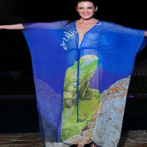 ชุดปาร์ตี้แขนยาวผ้าซาตินพิมพ์ลายชายหาดแขนเดียวสีเขียวมะกอก - Product Image 6