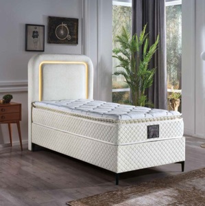 Cadre de lit moderne en tissu avec base de rangement hydraulique, tête de lit capitonnée, matelas Pillow Top, ensemble de meubles de chambre pour usage hôtelier - Product Image 4
