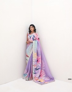 ผ้าซาตินแท้ผ้าซาตินทอส่าหรีพร้อมเสื้อไหมเรียบพิมพ์ลายปักทำงานอินเดียและปากีสถาน - Product Image 1