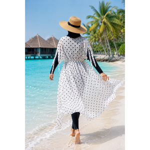 Pareo long ajustable à la taille, couleur écru, en mousseline de soie à motifs avec techniques d'impression durables - Product Image 4