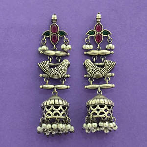 Pendientes de moda jhumki chapados oxidados hechos a mano, colección de mayoristas indios - Product Image 6