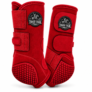 รองเท้าบูทป้องกันขาสำหรับม้า Tough Tack Horse Splint Boots สีแดง ทำจากไมโครไฟเบอร์ พร้อมพื้นรองเท้า Hex Grip สำหรับขี่ม้า รุ่น 2026 - Product Image 1