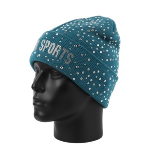 Gorro de Hombre de Alta Calidad, Material de Punto Acrílico, 280 GSM, Color Verde Azulado Sólido, Gorro Cálido con Logotipo de Cristal Termoadhesivo, Gorro Jacquard - Product Image 3