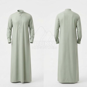 Thobe arabe simple, tenue musulmane traditionnelle, col montant, manches longues, décontracté, en coton respirant, léger, confortable, pour usage quotidien - Product Image 6