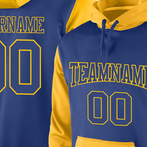 Sweat-shirt à capuche personnalisé en sublimation bleu et jaune, vêtements d'équipe personnalisés, logo personnalisé, vêtements de sport, design homme femme OEM - Product Image 2