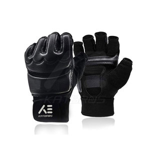 Guantes de Entrenamiento Antideslizantes KATBROS, Medios Dedos, de Cuero, con Cierre, para Artes Marciales, Unisex, Negros - Product Image 1