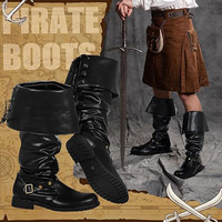 Bottes médiévales de pirate de la Renaissance, faites à la main en cuir PU, motif arc-en-ciel, chaussures de costume d'Halloween, objet de collection artistique pour hommes
