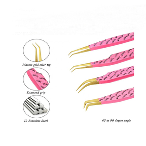 Ensemble de pinces à cils diamantées en acier inoxydable couleur rose Kit complet tout-en-un marque privée pour le toilettage des cils - Product Image 3