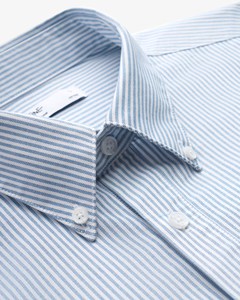 <b>Men's</b> Autumn Breathable <b>Long</b>-<b>Sleeve</b> <b>Striped</b> Oxford <b>Shirt</b> Fitted Casual Versatile Tops by Routine Vietnam Polyester/Cotton - Product Image 4