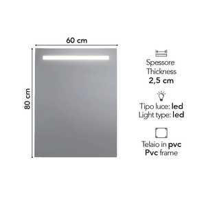 Miroir LED rétroéclairé 60x80 avec bande LED supérieure - Product Image 2
