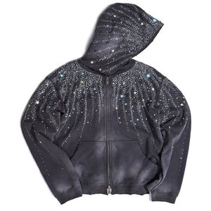 Sweat à capuche en molleton 100% coton de qualité supérieure, brodé de strass, surdimensionné et à épaules tombantes, unisexe - Product Image 3