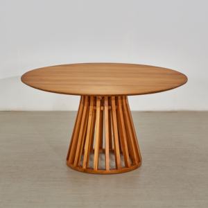 Ensemble de table à manger d'extérieur en bois de teck de 140 cm de diamètre au design chinois moderne charmant et paisible pour un hôtel ou une cuisine - Product Image 2