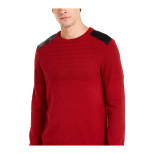 Maglione Vintage da Uomo Guess con Motivo a Spina di Pesce e Inserti in Ecopelle Rossa XXL Invernale con Cappuccio Stile Vintage Logo Stampato - Product Image 2