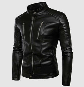 2026 personnalisé unisexe qualité supérieure noir véritable cuir de vachette motard veste haute rue col montant imperméable coupe-vent - Product Image 3