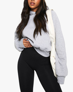 Sudadera con Capucha Corta de Invierno para Mujer, Estilo Urbano, Felpa Gruesa, Color Gris Sólido, Lavado Ácido, Precio Económico al por Mayor, Sudadera Holgada - Product Image 2