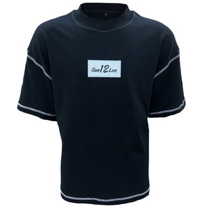 Logo personnalisé pour hommes T-shirt à point contrasté en coton à manches courtes Streetwear Fashion Tees Patch en caoutchouc T-shirt décontracté - Product Image 1