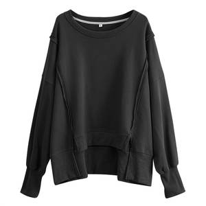 Drop Shoulder Womens Oversized Crewneck Sweatshirt Solid Color Side Slit Long Sleeve Pullover Slouchy Fit Tops pour les femmes - Product Image 6