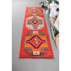 Tapis de 3,3 x 11,3 pieds, tapis Herki vintage, tapis persan en laine rouge turque - Product Image 1