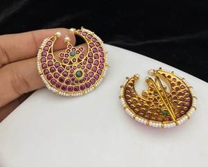 Esmalte antiguo de diseñador de calidad superior con aspecto de piedras, joyería para el cabello, estilo tradicional, acabado dorado para ropa de boda para mujer - Product Image 4