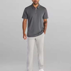 Venta al por mayor de camisetas polo de algodón de talla grande para hombre con logotipo personalizado de alta calidad teñido liso ajustado uniforme de golf con media cremallera - Product Image 2