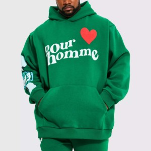 Ensemble de survêtements de luxe OEM pour hommes, sweat à capuche en coton épais, pantalon de survêtement droit à jambes larges, logo personnalisé, français, grande taille, respirant pour garçons - Product Image 3