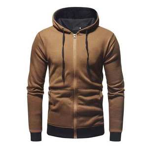 Sweat à capuche d'hiver unisexe décontracté 100% coton sweat zippé avec logo personnalisé col à capuche thermique hommes femmes teint uni - Product Image 2