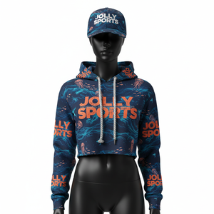 Sudadera Corta para Mujer, Premium, 280 GSM, Tela Suave de Poliéster y Elastano, Estampado Azul Océano, Logotipo Personalizado, Sublimación Completa - Product Image 1