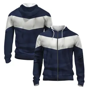 Blue and White Striped 3D Printed Autumn/winter Zipper Hoodie Men's Retro Street Sport Zipper Hoodie Fashion Hoodie Plus