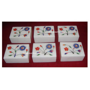 Coffrets cadeaux de mariage et d'affaires avec une belle incrustation de fleurs en marbre blanc Design de bijoux de travail au meilleur prix le plus bas - Product Image 1