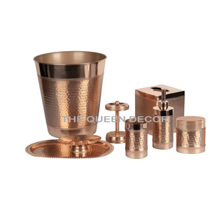 Metal de hierro galvanizado con tapa de madera Juego de siete piezas Juego de baño de color plateado Estilo Artesanía Artículos de baño - Product Image 5